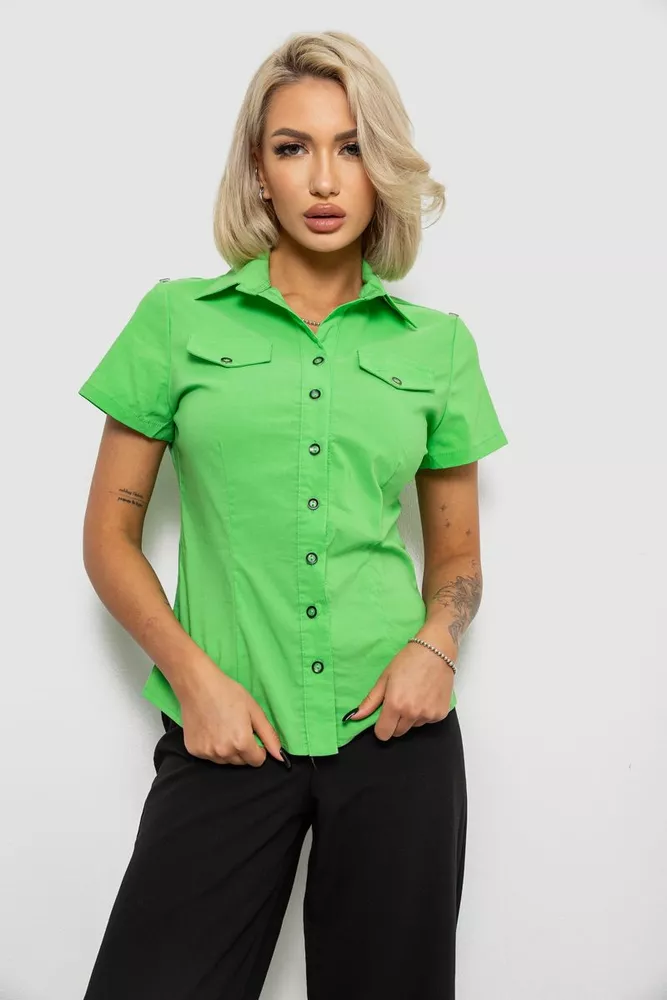 Купити Сорочка жіноча однотонна  -уцінка, колір салатовий, 230R068-1-U-338 оптом - Фото №1