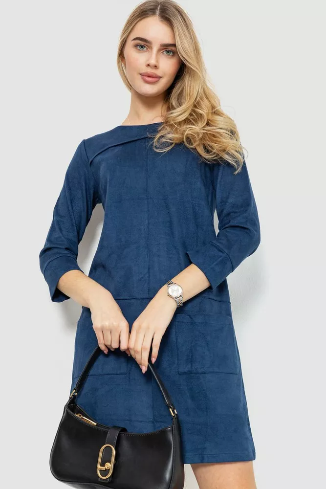 Купити Сукня замша прямого крою, колір синій, 230R58 - Фото №1