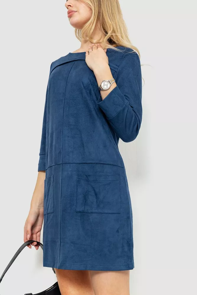Купити Сукня замша прямого крою, колір синій, 230R58 - Фото №3