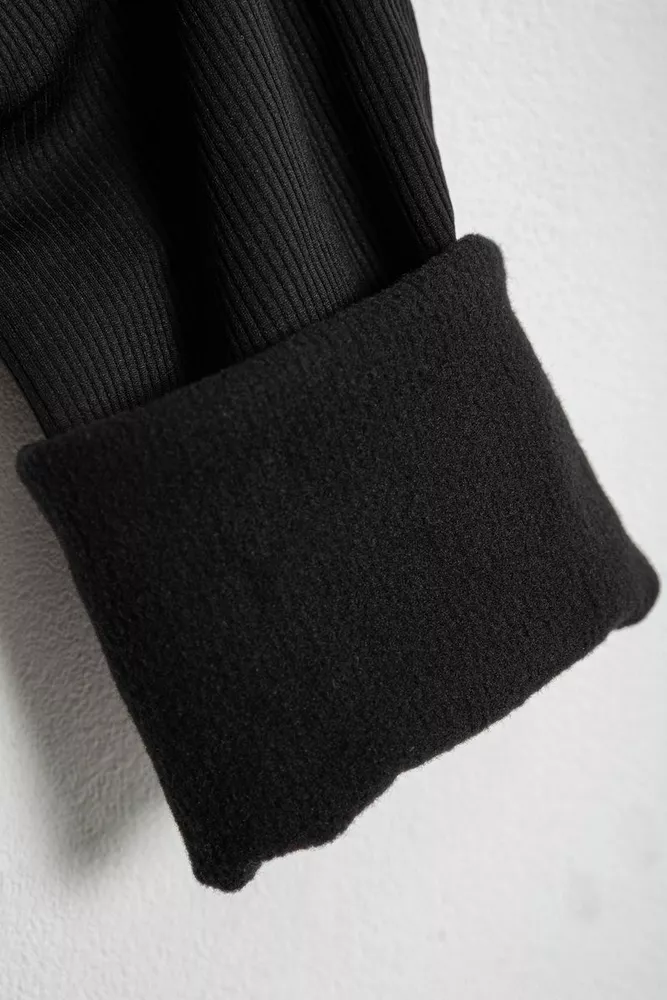 Купити Лосини жіночі однотонні в рубчик на флісі 0, колір чорний, 214R0009-1 - Фото №7