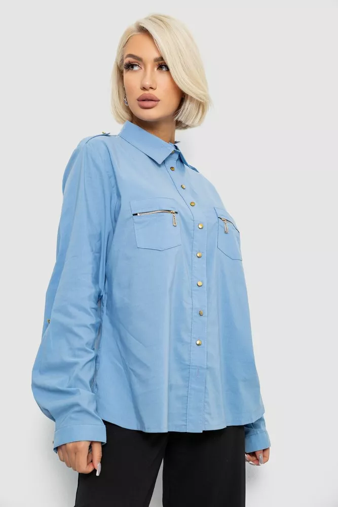 Купить Рубашка женская однотонная, цвет джинс, 230R301 - Фото №3