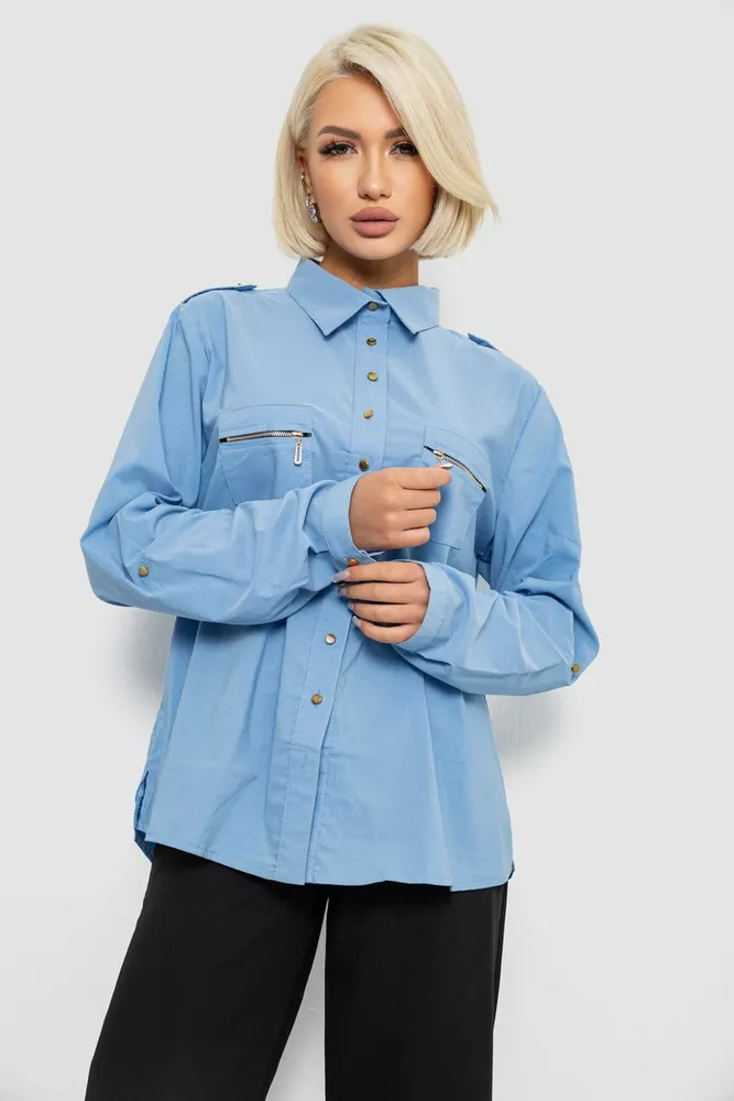 Купить Рубашка женская однотонная, цвет джинс, 230R301 - Фото №1