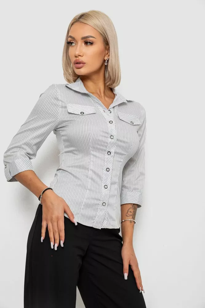 Купити Сорочка класична в смужку, колір біло-сірий, 230R643-2 оптом - Фото №3