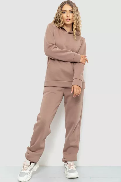 Спортивний костюм жіночий на флісі, колір темно-бежевий, 214R0102