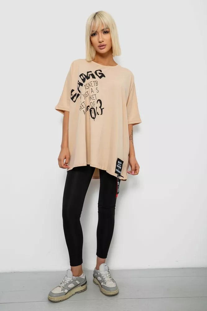 Купити Футболка жіноча з принтом, колір бежевий, 244R5002 - Фото №2