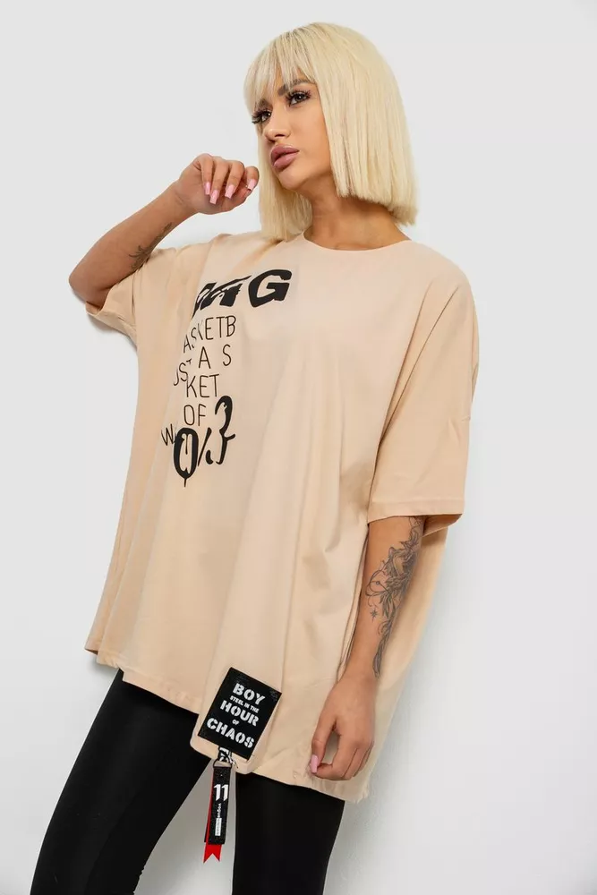 Купити Футболка жіноча з принтом, колір бежевий, 244R5002 - Фото №3