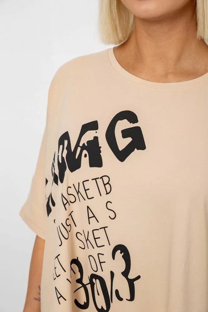 Купити Футболка жіноча з принтом, колір бежевий, 244R5002 - Фото №5