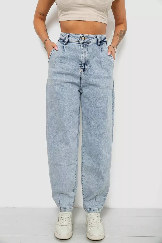 Купить Джинсы женские однотонные Battal Balon, цвет голубой, 244R00318 - Фото №1