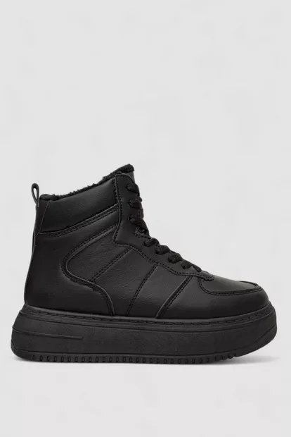 Кеды женские на меху, цвет черный, 248RK07