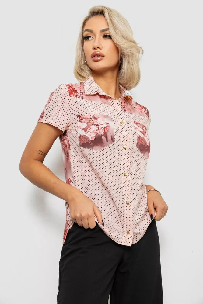 Купити Блуза в горошок з принтом  -уцінка, колір бежево-персиковий, 230R7215-U - Фото №3