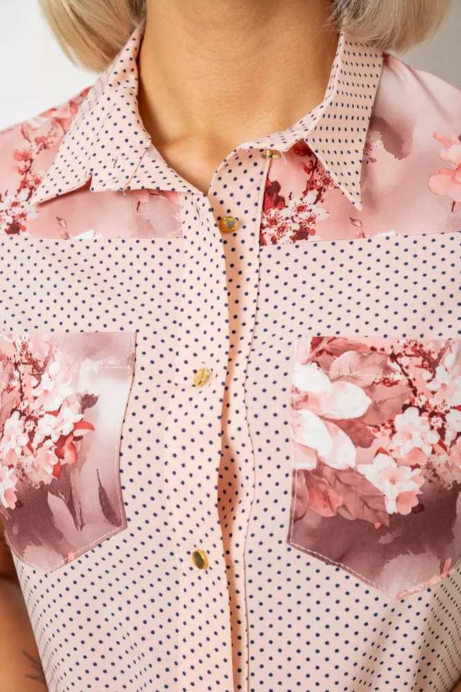 Купити Блуза в горошок з принтом  -уцінка, колір бежево-персиковий, 230R7215-U - Фото №5