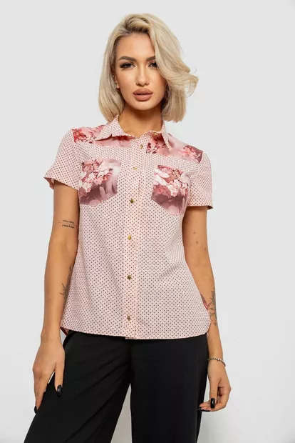 Блуза в горошок з принтом  -уцінка, колір бежево-персиковий, 230R7215-U