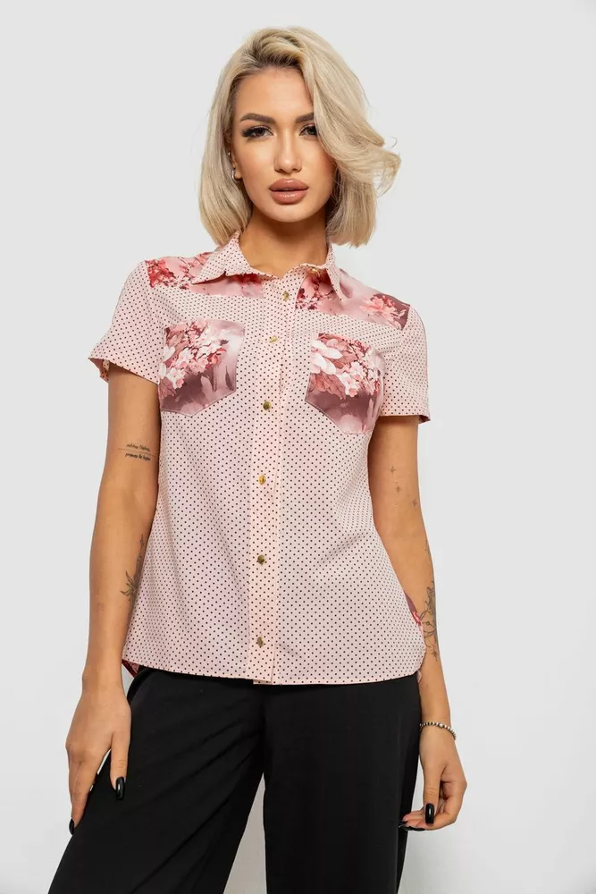 Купити Блуза в горошок з принтом  -уцінка, колір бежево-персиковий, 230R7215-U - Фото №1