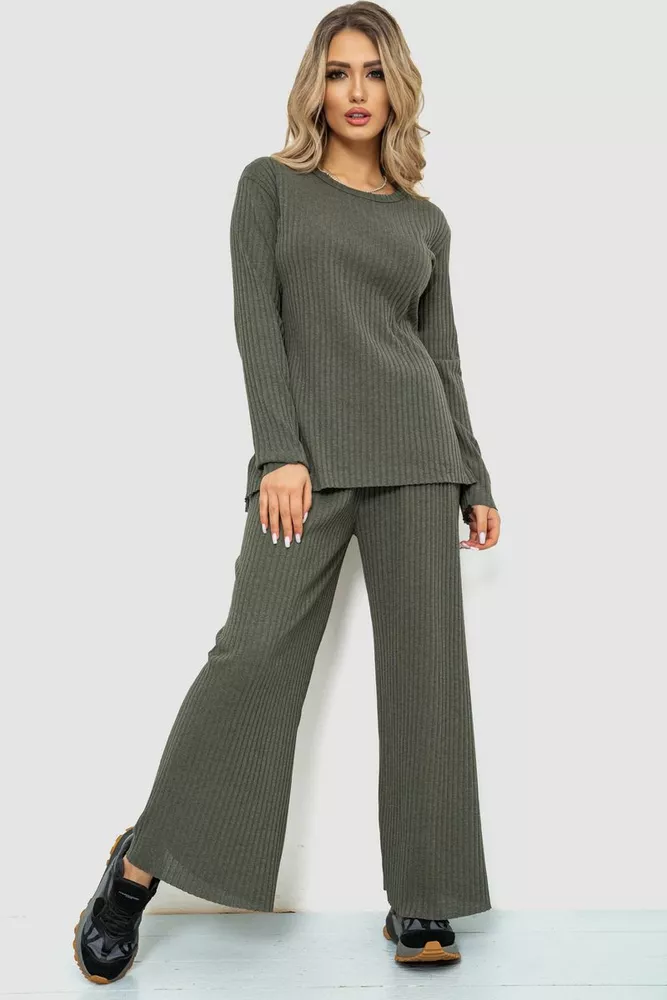 Купити Костюм жіночий в рубчик повсякденний  -уцінка, колір хакі, 238R57415-U-10 - Фото №1