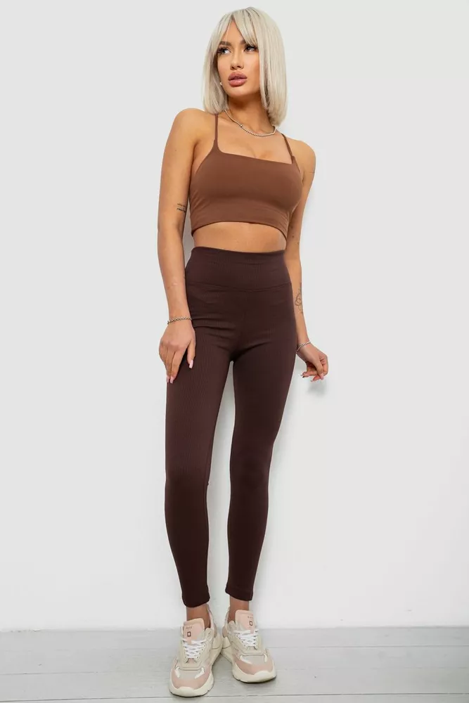 Купити Лосини жіночі однотонні в рубчик, колір шоколадний, 214R0009 оптом - Фото №2