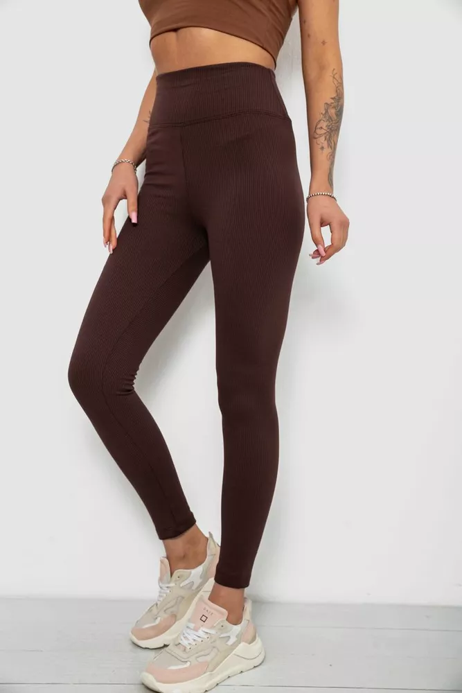 Купити Лосини жіночі однотонні в рубчик, колір шоколадний, 214R0009 оптом - Фото №3