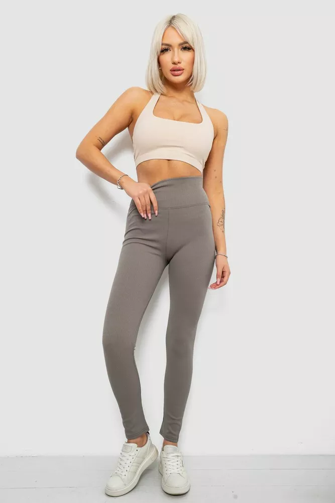 Купити Лосини жіночі однотонні в рубчик, колір темно-оливковий, 214R0009 - Фото №2