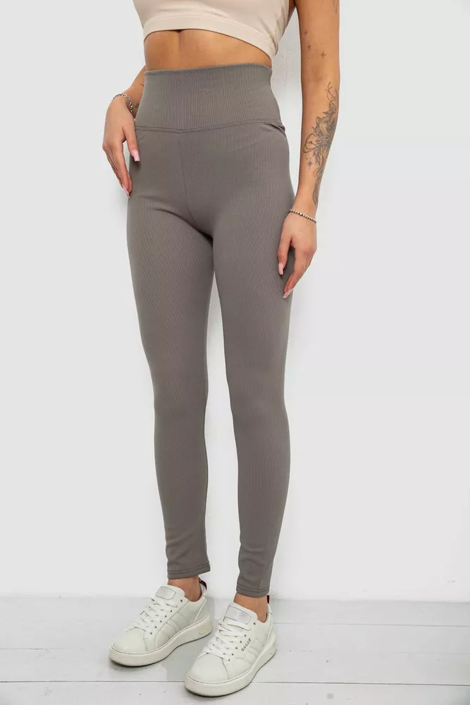 Купити Лосини жіночі однотонні в рубчик, колір темно-оливковий, 214R0009 - Фото №3