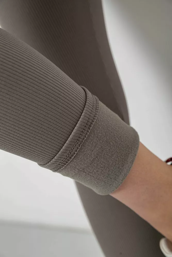 Купити Лосини жіночі однотонні в рубчик, колір темно-оливковий, 214R0009 - Фото №6