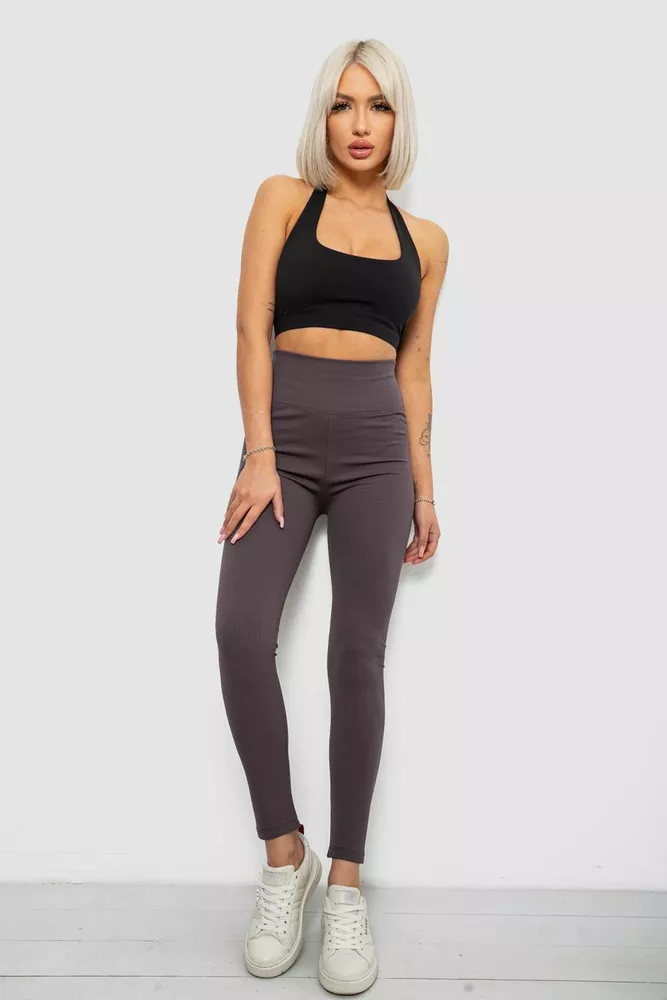 Купити Лосини жіночі однотонні в рубчик, колір грифельний, 214R0009 - Фото №2