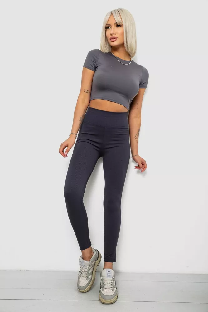 Купити Лосини жіночі однотонні в рубчик, колір темно-сірий, 214R0009 - Фото №2