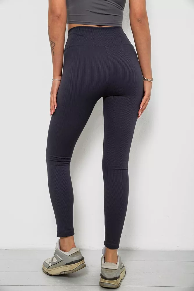 Купити Лосини жіночі однотонні в рубчик, колір темно-сірий, 214R0009 - Фото №4