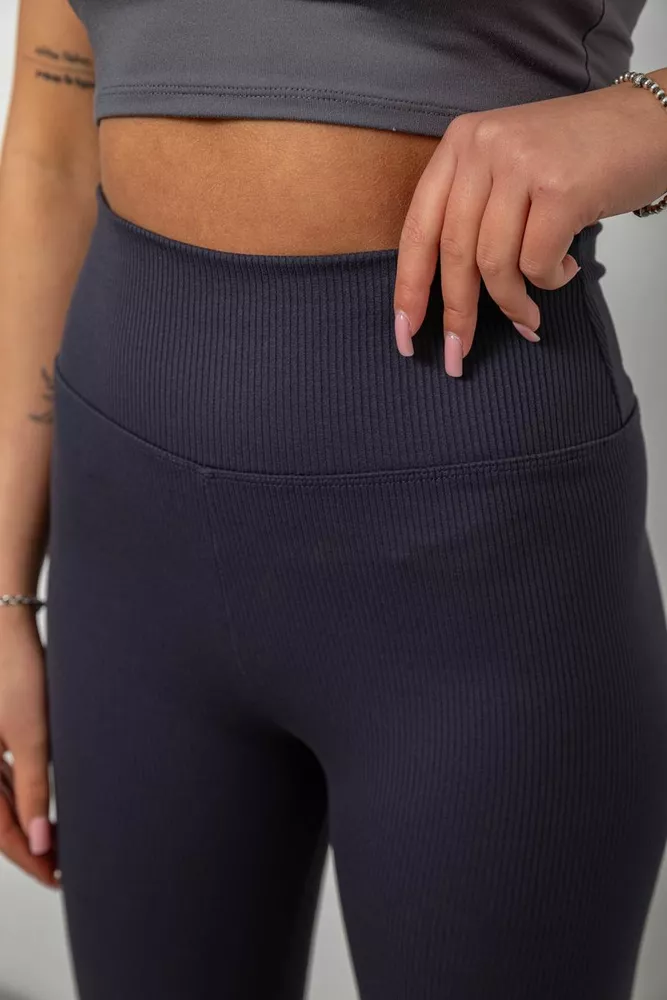 Купити Лосини жіночі однотонні в рубчик, колір темно-сірий, 214R0009 - Фото №5