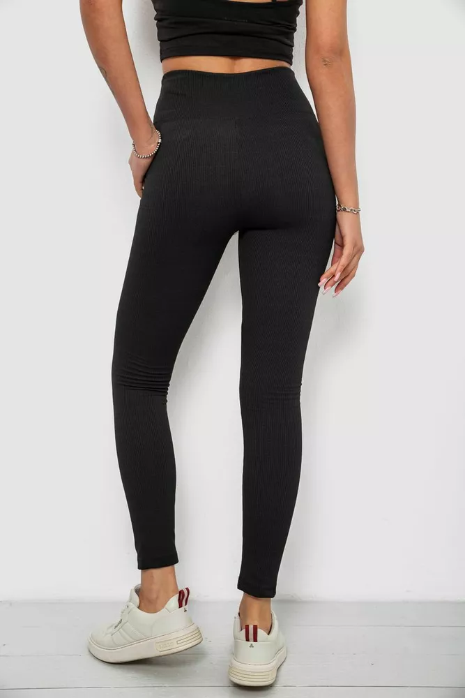 Купити Лосини жіночі однотонні в рубчик, колір чорний, 214R0009 оптом - Фото №4