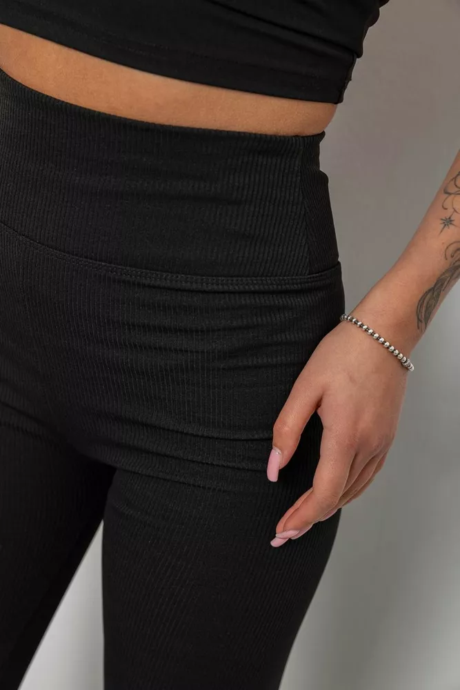 Купити Лосини жіночі однотонні в рубчик, колір чорний, 214R0009 оптом - Фото №5
