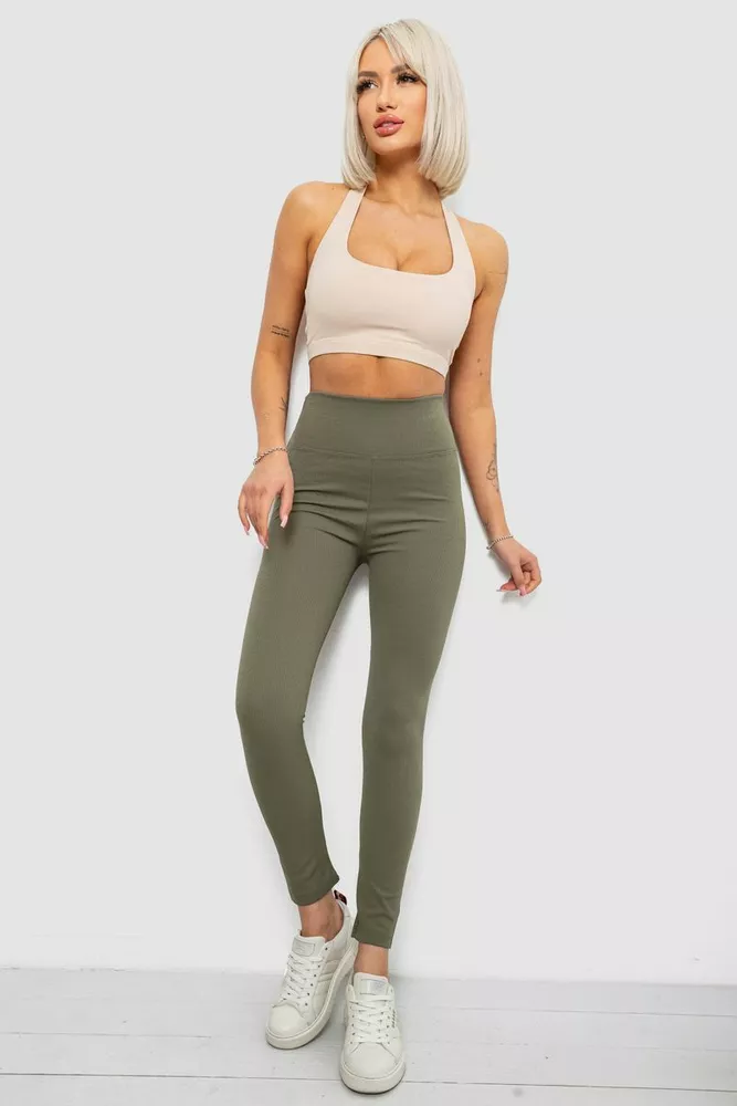 Купити Лосини жіночі однотонні в рубчик, колір хакі, 214R0009 - Фото №2