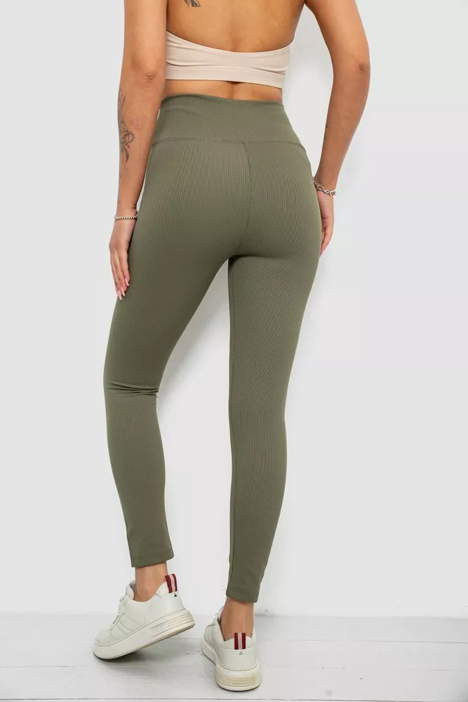 Купити Лосини жіночі однотонні в рубчик, колір хакі, 214R0009 - Фото №4