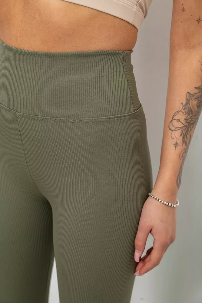 Купити Лосини жіночі однотонні в рубчик, колір хакі, 214R0009 - Фото №5
