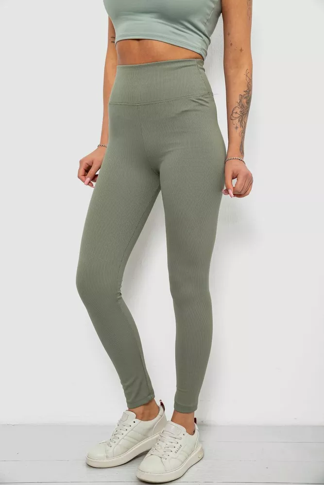 Купить Лосины женские однотонные в рубчик, цвет оливковый, 214R0009 оптом - Фото №3