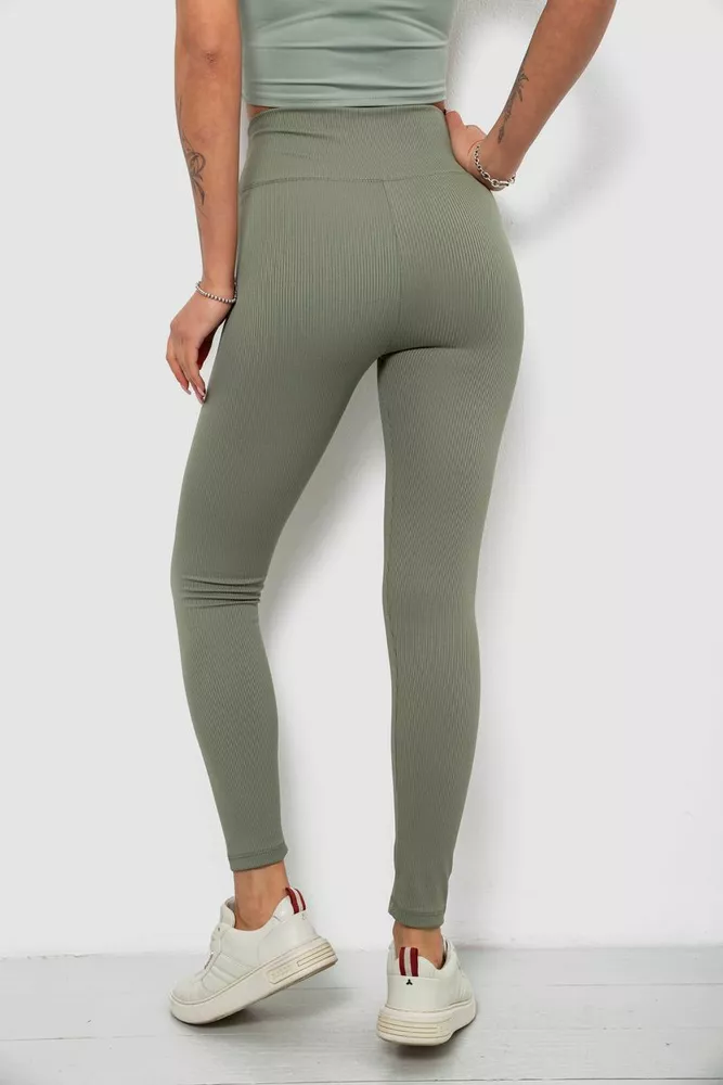 Купить Лосины женские однотонные в рубчик, цвет оливковый, 214R0009 оптом - Фото №4
