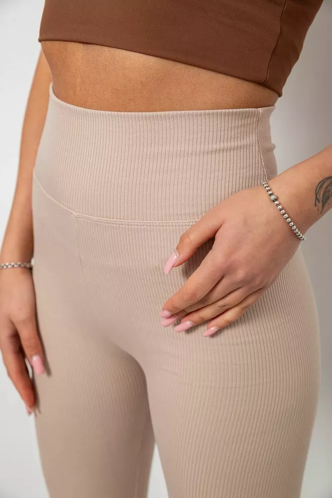 Купити Лосини жіночі однотонні в рубчик, колір бежевий, 214R0009 оптом - Фото №5