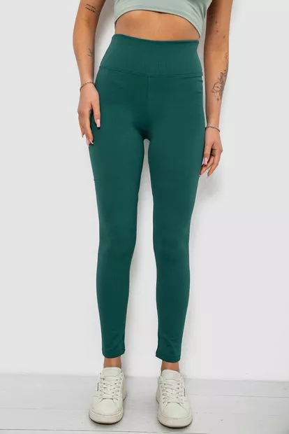Лосини жіночі однотонні в рубчик, колір зелений, 214R0009
