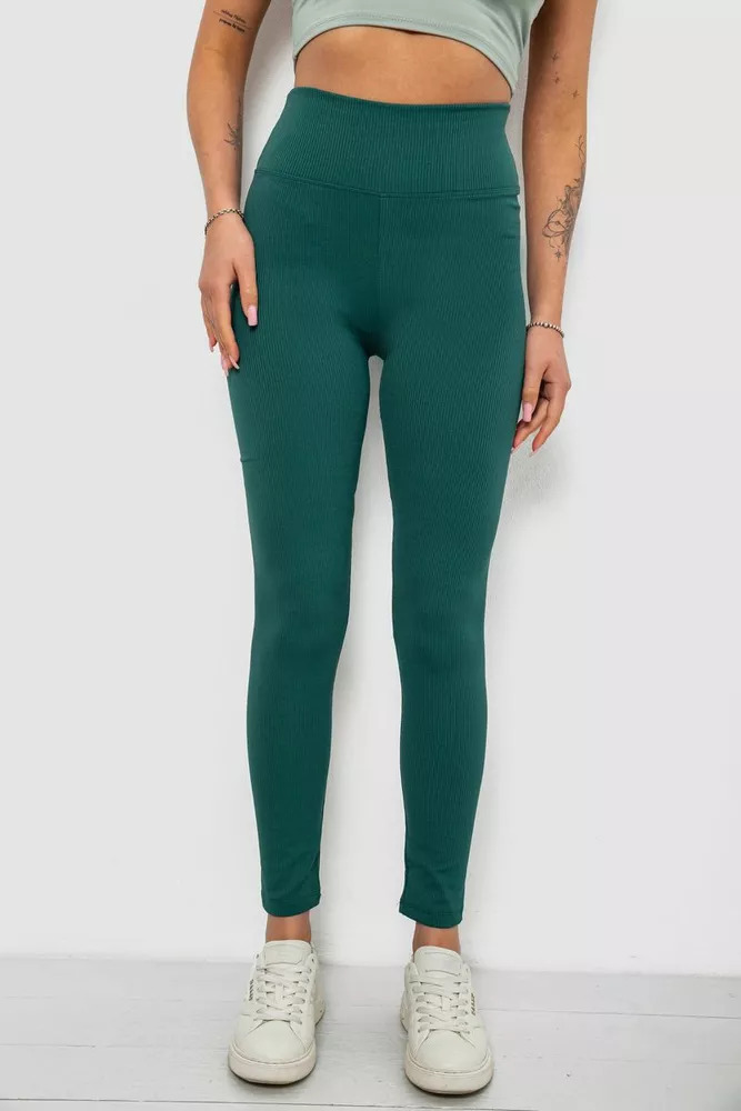 Купити Лосини жіночі однотонні в рубчик, колір зелений, 214R0009 - Фото №1