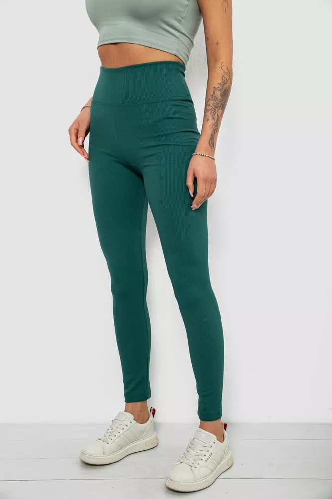 Купити Лосини жіночі однотонні в рубчик, колір зелений, 214R0009 - Фото №3