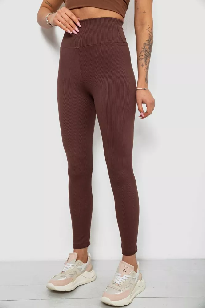 Купити Лосини жіночі однотонні в рубчик, колір коричневий, 214R0009 оптом - Фото №3