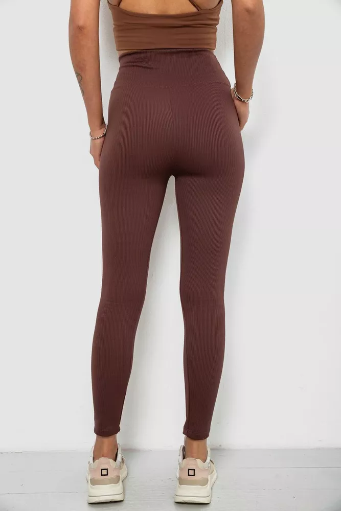 Купити Лосини жіночі однотонні в рубчик, колір коричневий, 214R0009 оптом - Фото №4