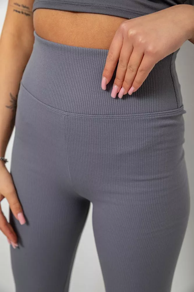 Купити Лосини жіночі однотонні в рубчик, колір світло-сірий, 214R0009 - Фото №5