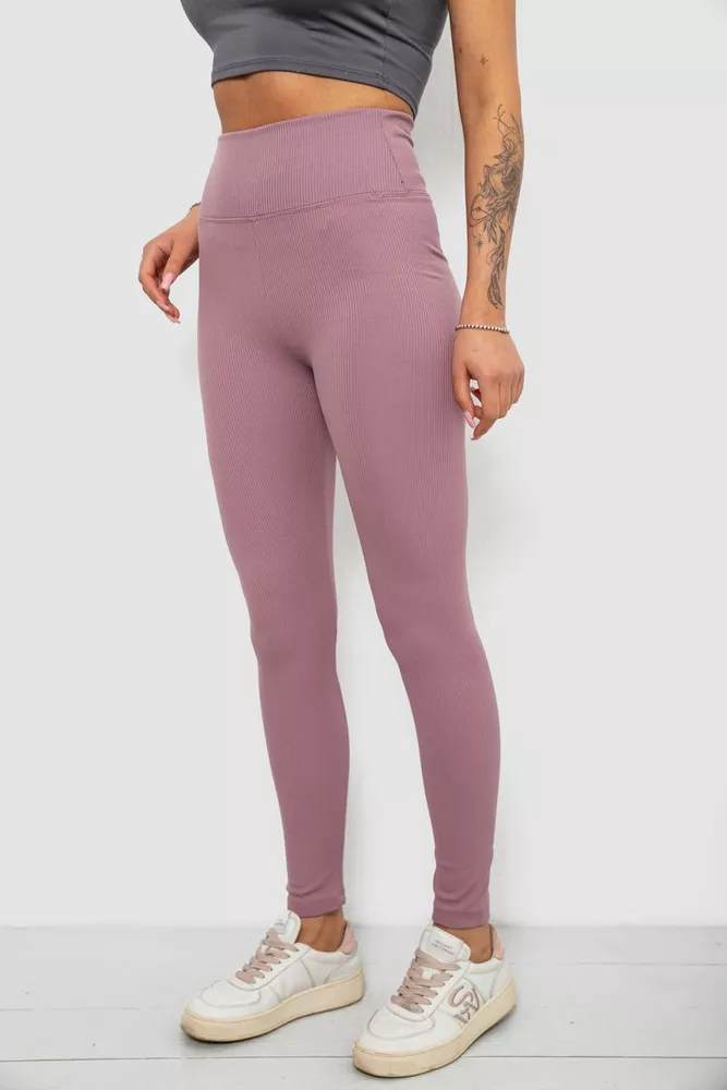 Купити Лосини жіночі однотонні в рубчик, колір бузковий, 214R0009 оптом - Фото №3