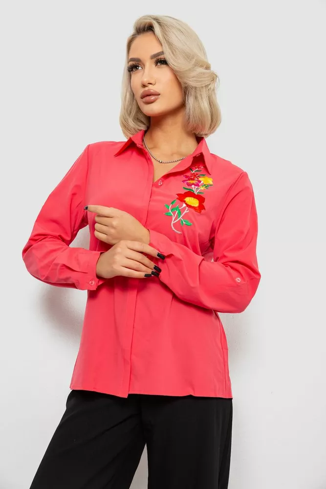 Купить Рубашка женская классическая с аппликацией, цвет коралловый, 230R014-2 - Фото №3