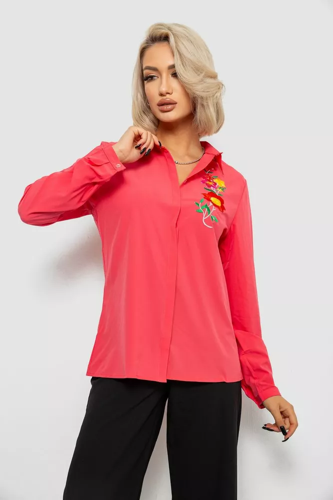 Купить Рубашка женская классическая с аппликацией, цвет коралловый, 230R014-2 - Фото №1