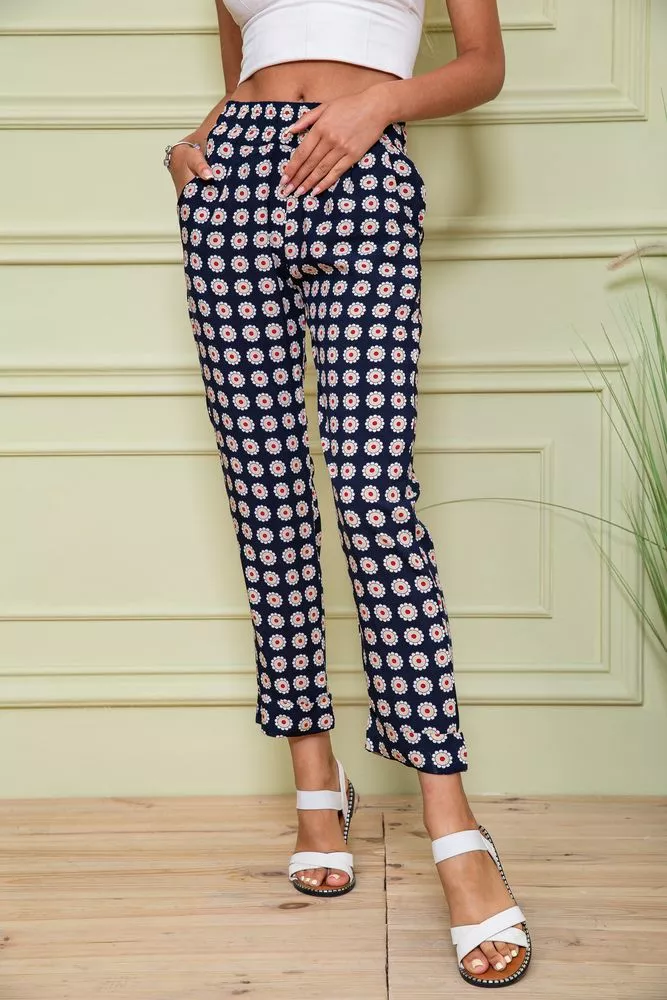 Купить Женские бриджи на резинке, темно-синего цвета в принт, 172R66 - Фото №1