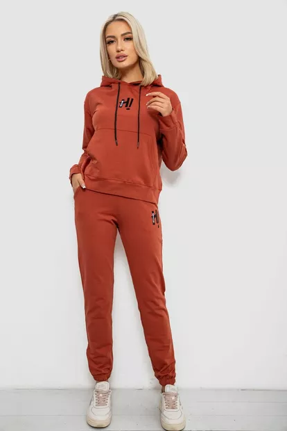 Спортивний костюм жіночий двонитка, колір теракотовий, 214R1419-003