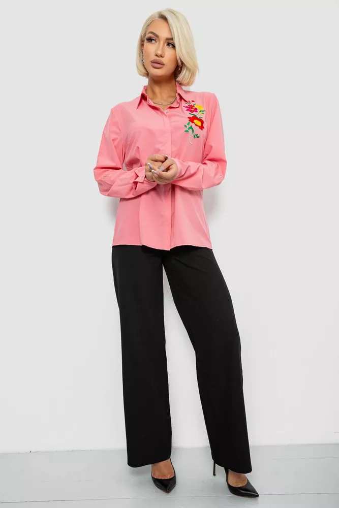 Купити Сорочка жіноча класична з аплікацією, колір рожевий, 230R014-2 оптом - Фото №2