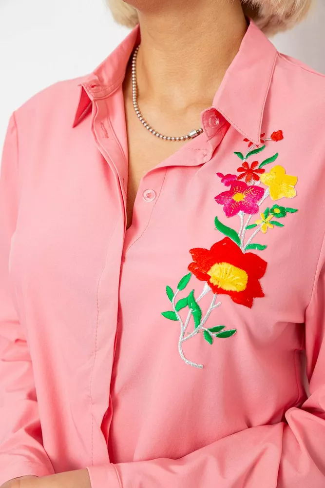 Купити Сорочка жіноча класична з аплікацією, колір рожевий, 230R014-2 оптом - Фото №5