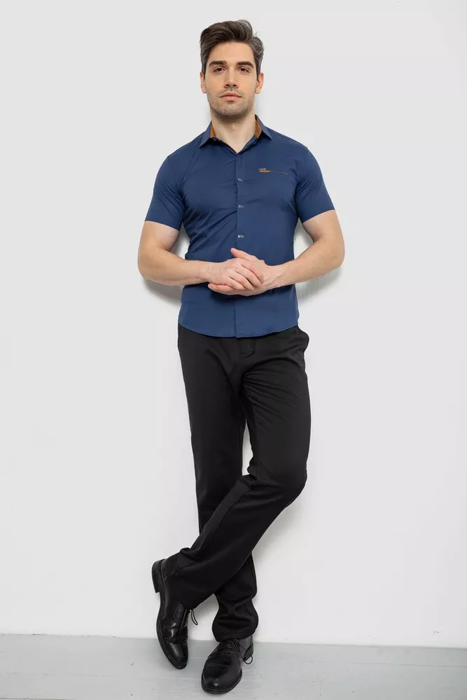 Купити Чоловіча сорочка однотонна, колір синьо-бежевий, 186R7008 - Фото №2