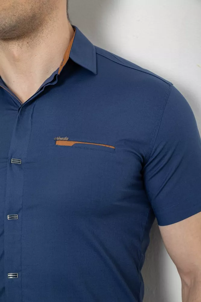 Купити Чоловіча сорочка однотонна, колір синьо-бежевий, 186R7008 - Фото №5